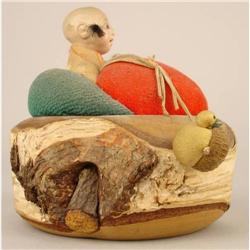 Japanese Antique Pin Cushion, Tree Bark Intact #2213072