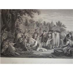 Old steel engraving William Penn & Indians #2213255