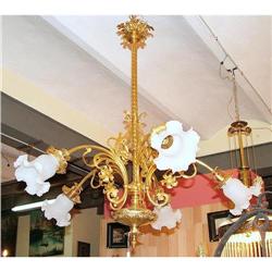 French bronze Art  Nouveau 5L chandelier  #2213462