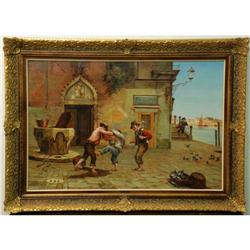 OIL . DISPUTE IN A VENETIAN VILLAGE #2224112