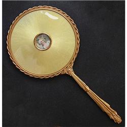 APOLLO Guilloche Enamel, Brass Hand Mirror #2224333