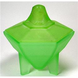 Sphinx Green Satin Glass Art Deco Powder Jar #2224342