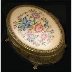 Embroidered Petit Point Silk Brass Jewelry Box #2224550