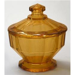 Ampber Pressed Depression Glass Powder Jar #2224559