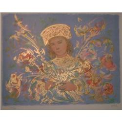 Cheryll & Her Flowers  litho by Edna Hibel #2224571