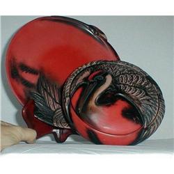 KAMAKURA BORI LACQUER BOWL AND PLATE,JAPANESE #2224629