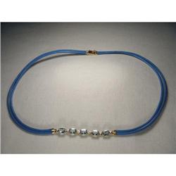 14K 10K Gold Diamond Blue Topaz Leather Choker #2224754
