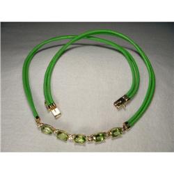 14K 10K Gold Diamond Peridot Leather Choker #2224757