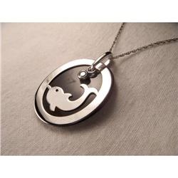 14K WG Onyx Diamond Dolphin Necklace Pendant #2224765