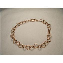 Estate 14K Pink Rose Gold Hearts Charm Bracelet#2224766