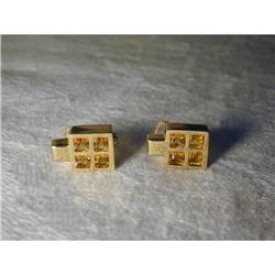 Rare Estate 14K YG Gold Square Citrine Earrings#2224782