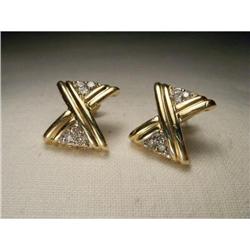 Rare Estate 14K YG Gold Diamond X Stud Earrings#2224784