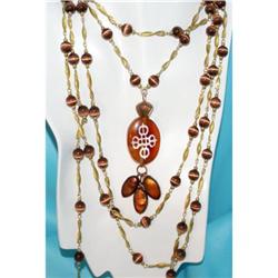 BRASS ART GLASS ANTIQUE FLAPPER NECKLACE Lot #2224814