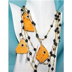 BRASS Black Tiger Eye ANTIQUE NECKLACE Lot #2224815