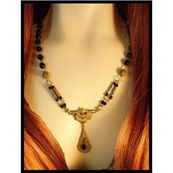 Victorian Jet Mourning enamel vintage necklace #2224830