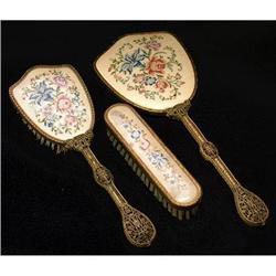 Embroidered Petit Point Silk & Brass Vanity Set#2236855