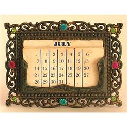 Ornate Brass Vanity Calendar with Glass Jewels #2236859