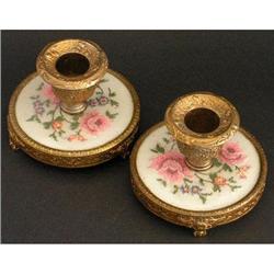 Petit Point Embroidered Brass Candlesticks #2236860