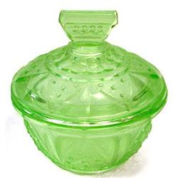 Green Depression Glass Art Deco Powder Jar #2236870