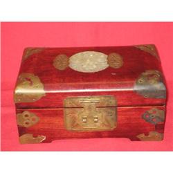 Chinese Rose Wood& Brass& Jade Jewelry Box #2237050