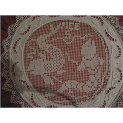 Round silk pillow with antique "pices" doilley #2237104