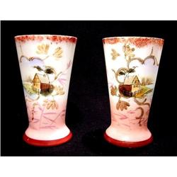 2 Opaline Glasses with Enamel Decoration #2237150