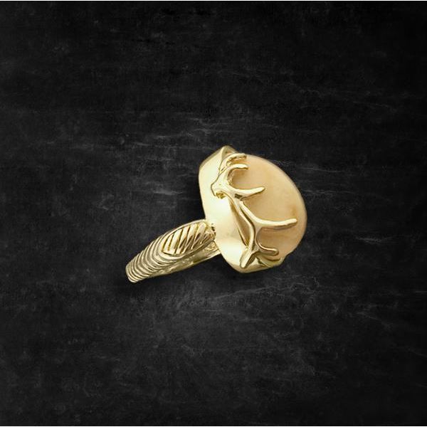 Ladies 14K Yellow Gold Elk Ivory Ring