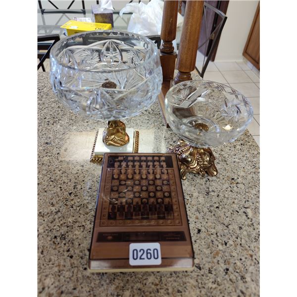 Vintage Travel Chess Set and Crystal Bowls