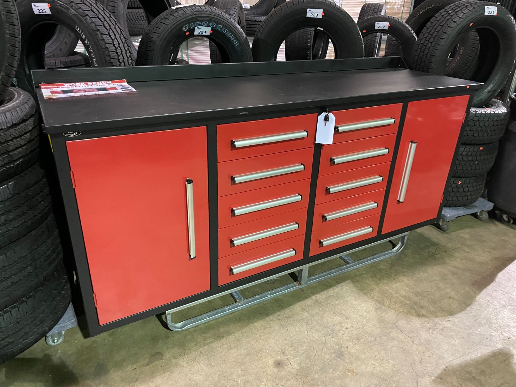RED STEELMAN 10 DRAWER 2 DOOR WORK BENCH H36