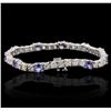 Image 1 : 14KT White Gold 5.20 ctw Tanzanite and Diamond Bracelet