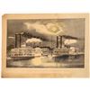 Image 1 : Currier & Ives Mississippi Steamboat Race Print  [128097]
