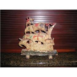 Cast Iron Door Stop of a Spanish Galleon #2180764