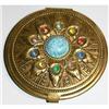 Image 1 : Egyptian Revival Brass & Glass Jeweled Compact #2193664