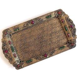 Antique Jeweled Filigree Bronze Dresser Tray #2193672