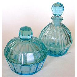 Ice Blue Panel Optic Glass Bottle & Jar Set #2193727