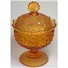 Image 1 : Daisy & Button Pressed Amber Glass Candy Jar #2193772