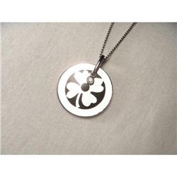 18K WG Onyx Diamond Four 4 Leaf Clover Pendant #2194004