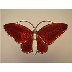 Brooch  Sterling  Butterfly  Red and Cream #2209728