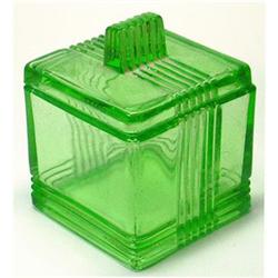Art Deco Green Depression Glass Powder Jar #2210287