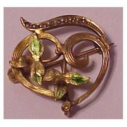 Art Nouveau 14K seed pearl,enamel  pin with #2210302