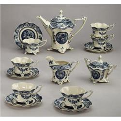 TRANSFERWARE TEA SET * 15 PC PORCELAIN BLUE #2210313