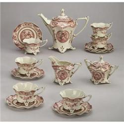 TRANSFERWARE TEA SET * 15 PC PORCELAIN RED #2210314
