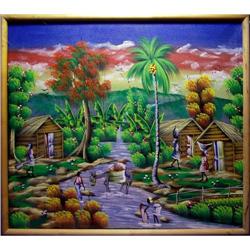 ORIG SIGNED HAITI PAINTING OF COUNTRY VILLAGE #2210316
