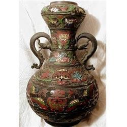 19th Century champlevé urn vase dragon enamel #2210436