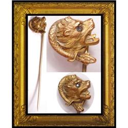 ANTIQUE LION SNAKE jeweled vintage stickpin #2210441
