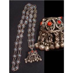 Vintage DECO Egyptian enamel Tassel Necklace #2210455