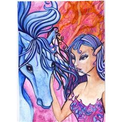 Original Art Painting Fantasy Fairy & Unicorn #2223003