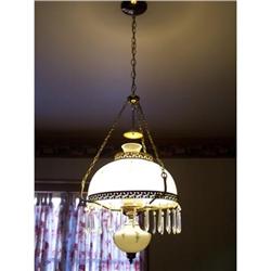 Vintage Hanging Light Fixture w/Roses & Prisms #2223380