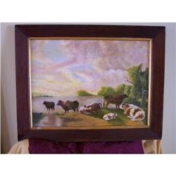 Antique Dutch Oil Painting-Cows/1800-1899 #2223382
