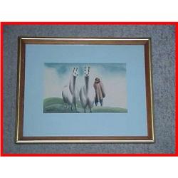 Signed Man & Llamas  Peru Watercolor Painting #2223683